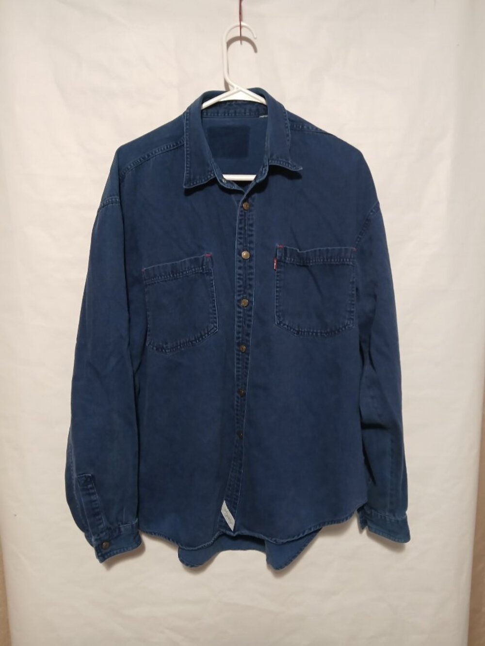 Vintage 90's Levi’s Red Tab Shirt Mens Large Blue Dark Wash Denim Metal Buttons